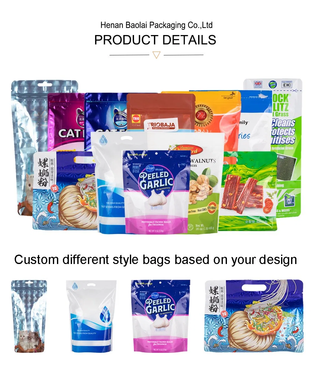 Hot Sales Custom Printed Plastic Aluminum Foil Ziplock Snack Bag Stand up Pouch Food Packaging Bag