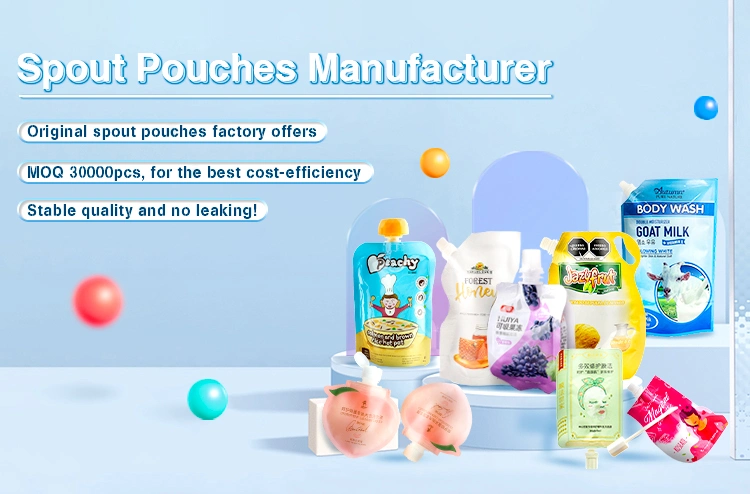 Custom Printed Doypack Plastic Juice Bag Drinks Spout Pouch Liquid Packaging for Laundry Detergent/Body Wash/Skin Cream